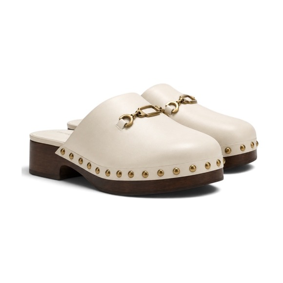 Larroude Shoes - Larroudé Zuzi Ivory Leather Retro Horsebit Clog Mules Studded Wood Heel 6 NWOT